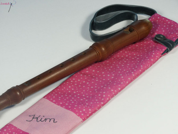 Flötenbeutel FUCHSIA STERNCHEN mit Namen aus Bio Stoffen