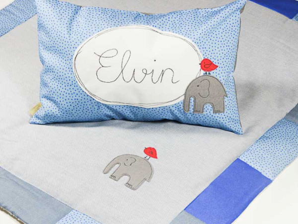 BIO-SET Namenskissen &amp; Kinderdecke ELEFANT Elvin