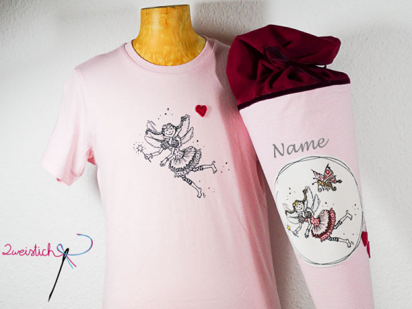 SET: Bio-Kinder-Shirt &amp; Stoffschultüte FEEZAUBER rosa